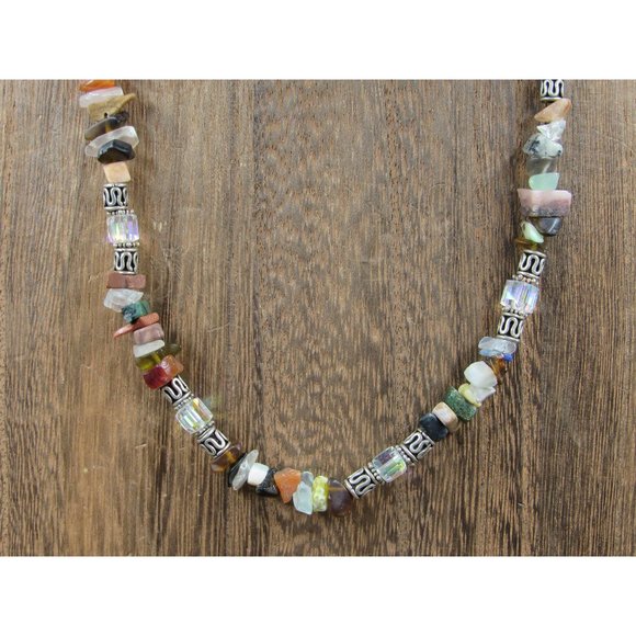 Jewelry - 18" Sterling Silver Tribal Style Stacked Stone Chips Necklace Vintage Minimalist